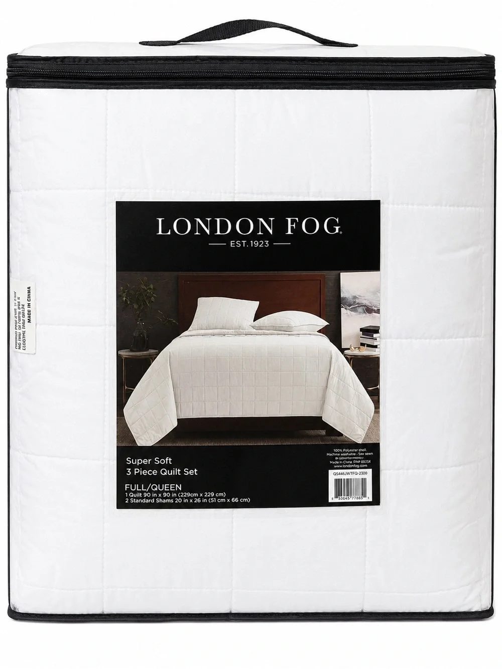 London Fog White Full/Queen 3 Piece Quilt Set New